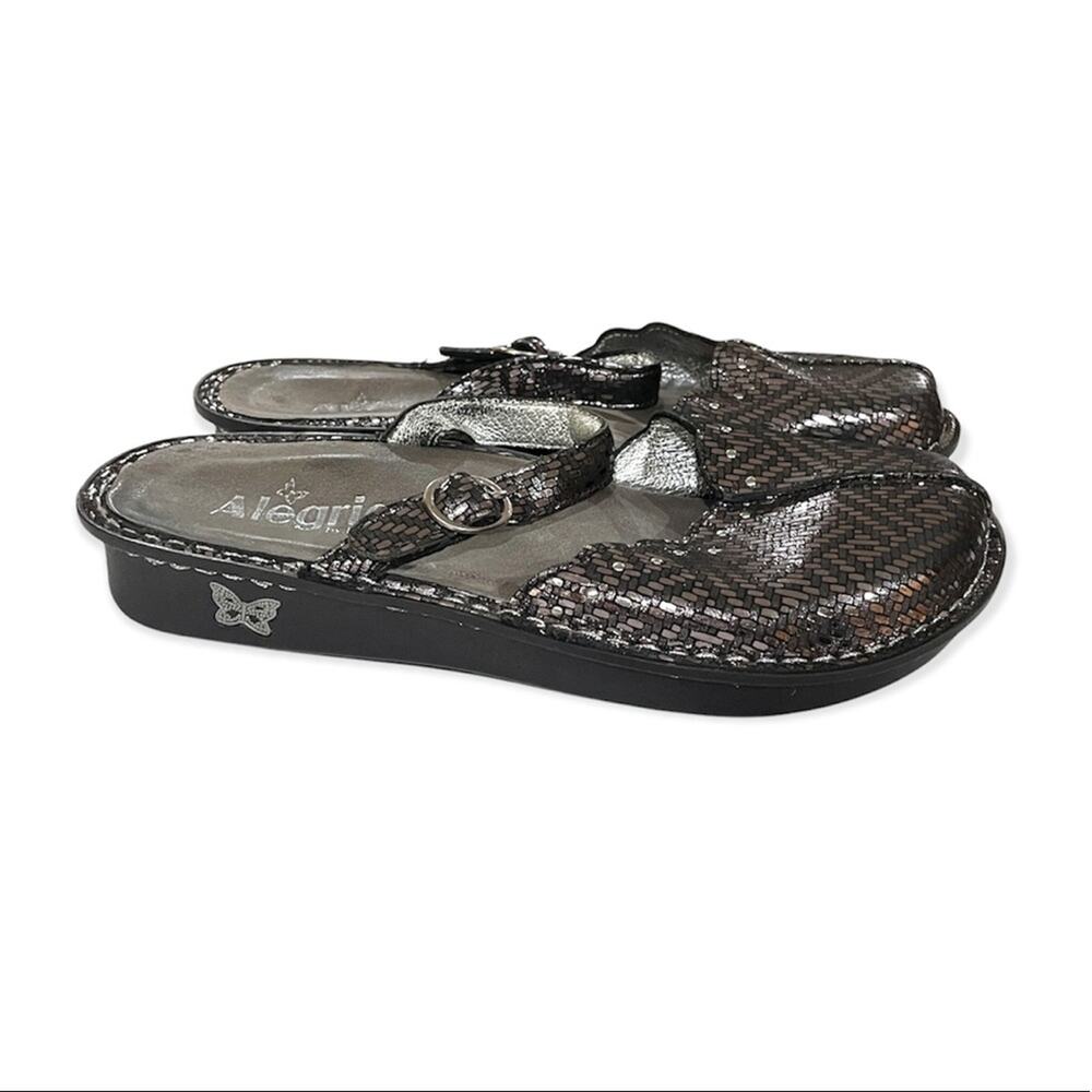 Alegria Tuscany Pewter Dazzler Metallic Mary Jane Mules Size 38